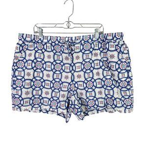 Womens Liz Claiborne White Blue Red Geometric Print Shorts Linen Blend Size XXL